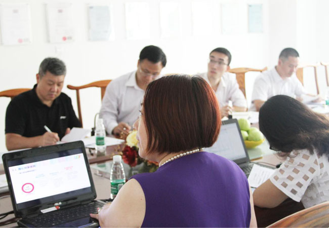 钱柜QG777创始人龙平芳女士向上市办领导介绍了钱柜QG777